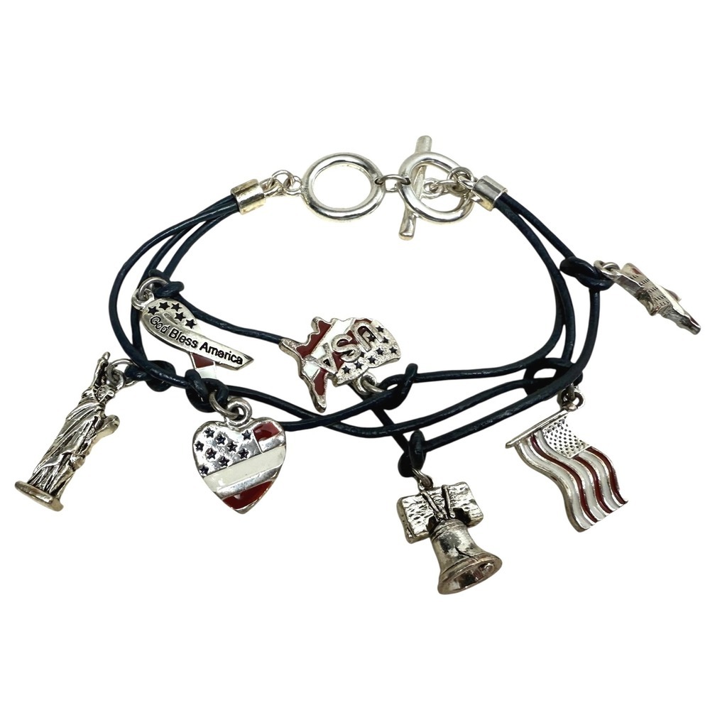 Premier Designs Silver Tone Patriotic Charm Bracelet Statue of Liberty USA 7.5